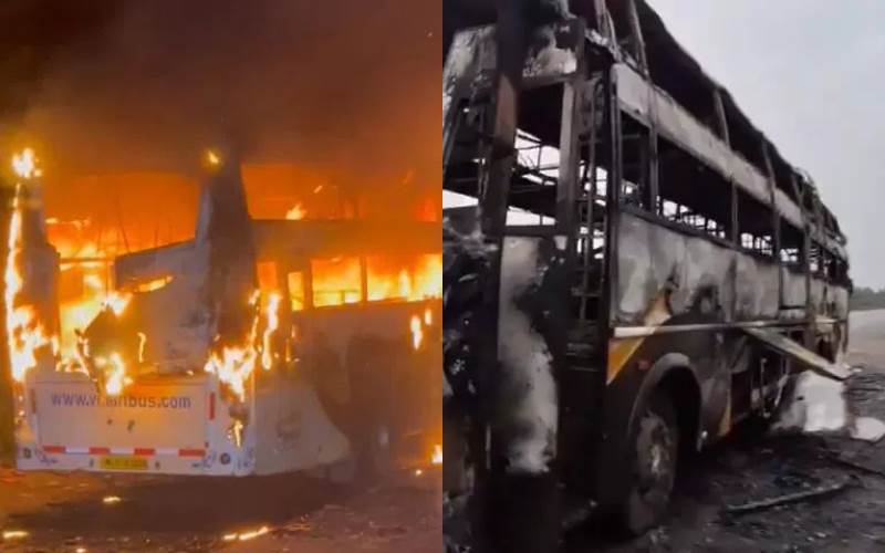  ایک اور پرائیوٹ بس جل گئی 29 مسافر کیسے رہے محفوظ